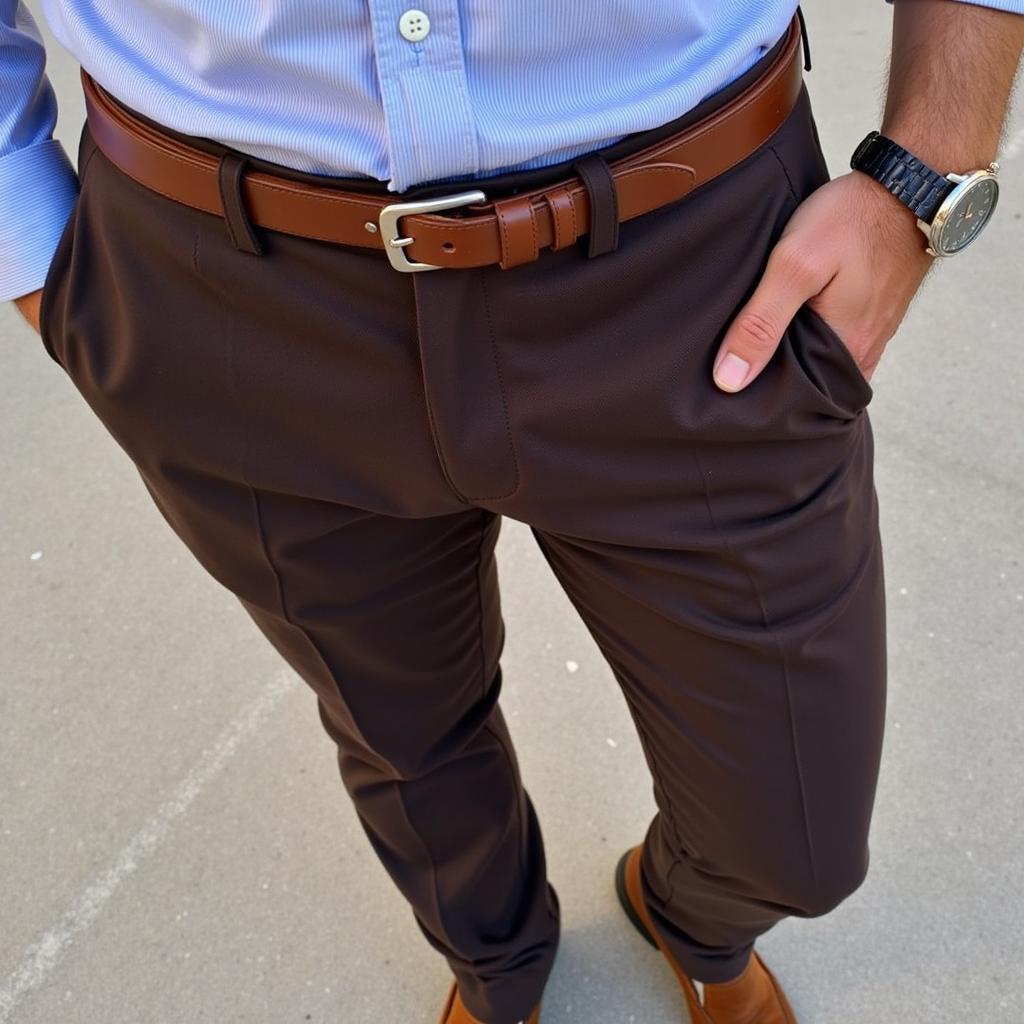 Accessorizing Dark Brown Pants and a Light Blue Shirt