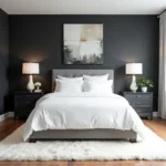 Sophisticated Dark Gray Bedroom with Crisp White Bedding