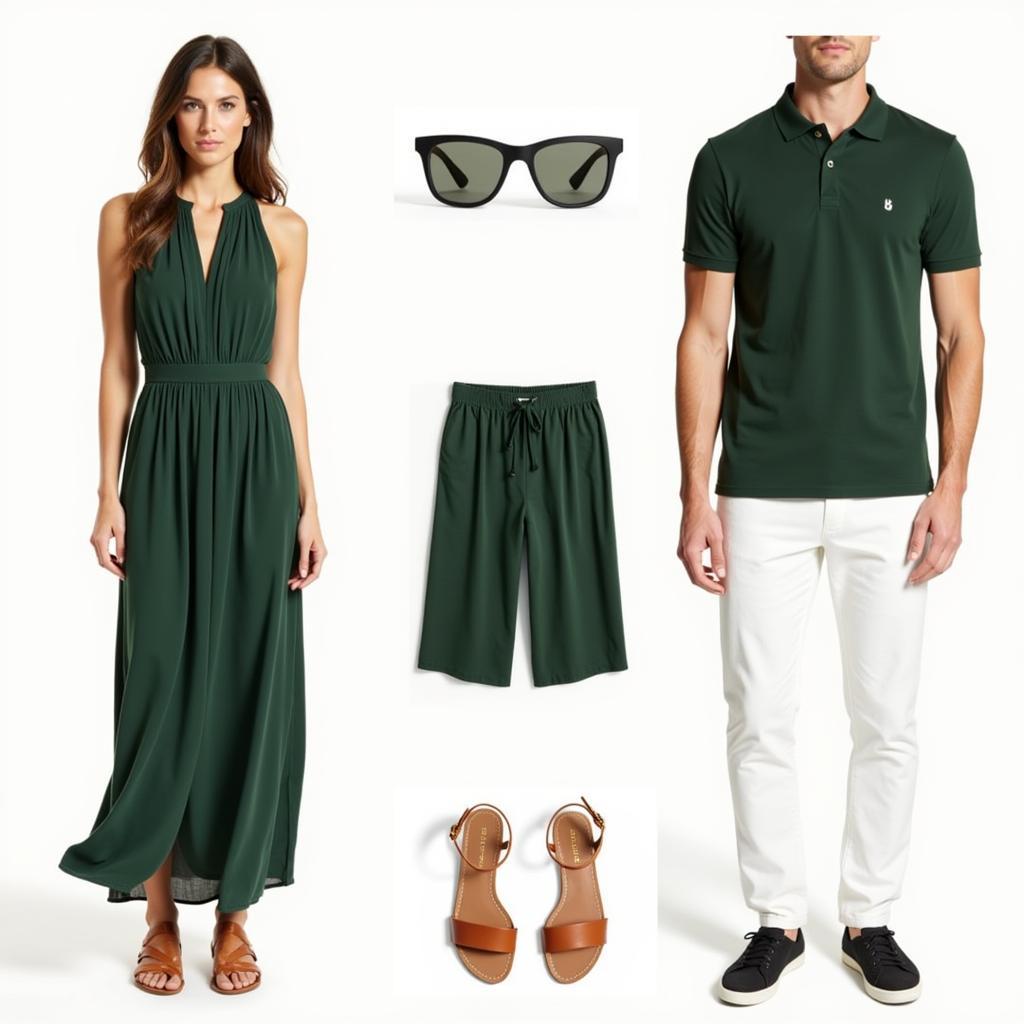 Stylish spring outfits incorporating dark green