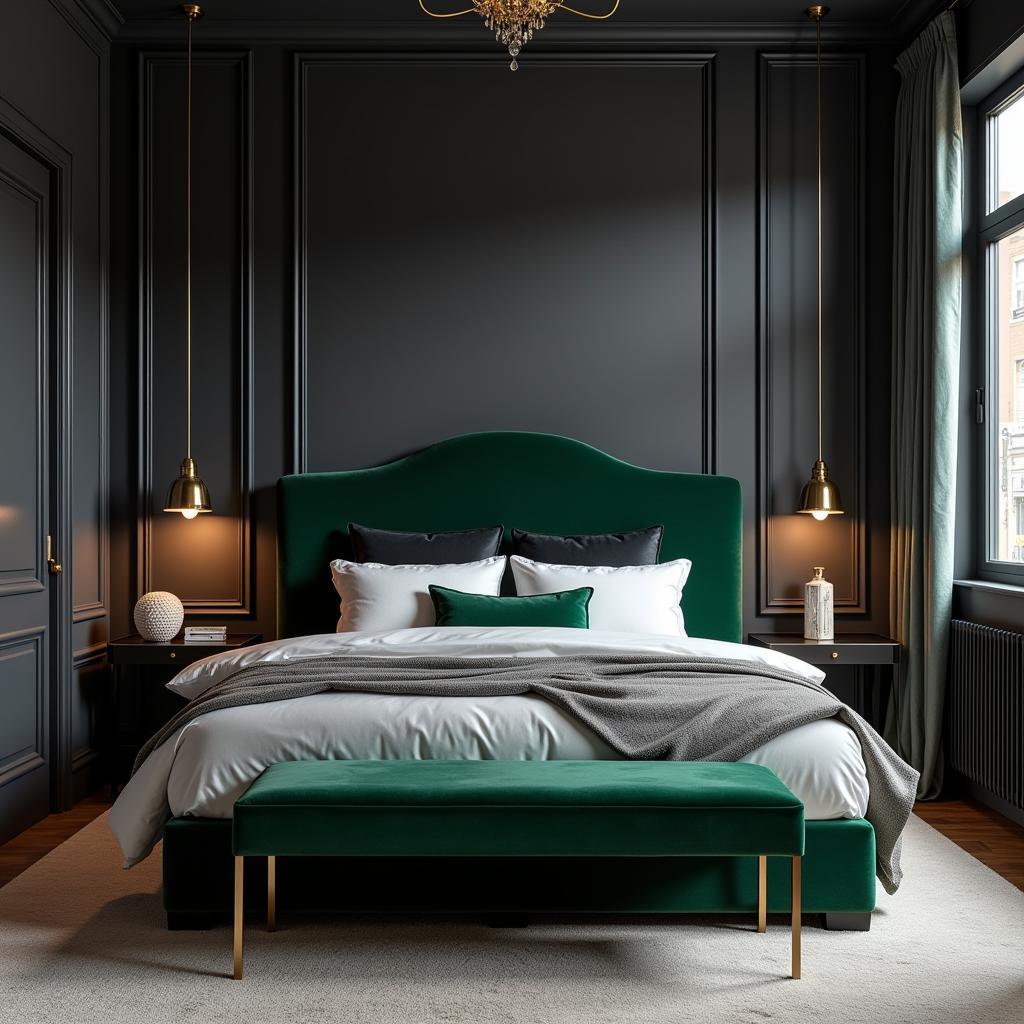 Dark Grey Bedroom with Jewel Tone Accents