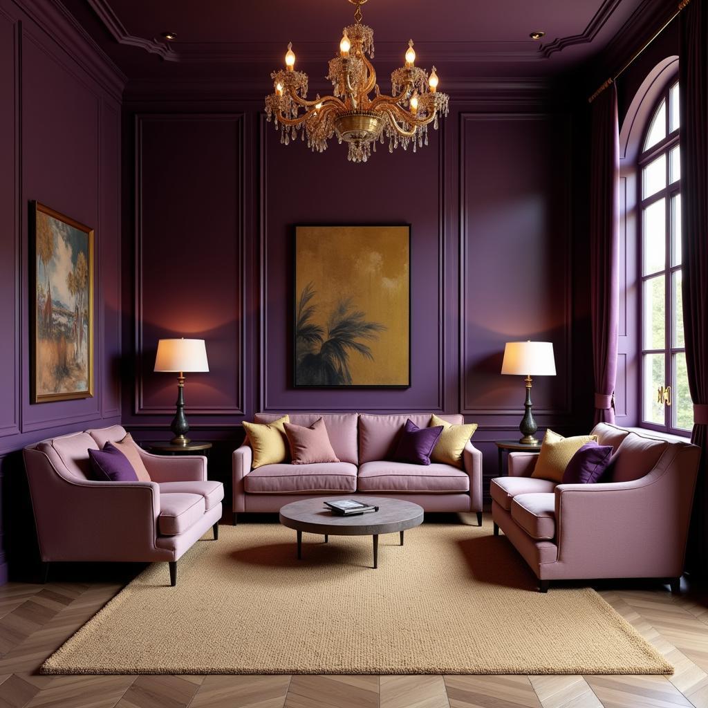 Dark Purple and Gold Living Room Decor