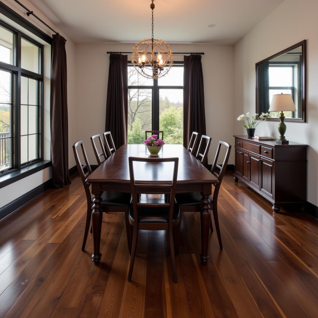 Dark Walnut Hardwood Floor in a Dining Room