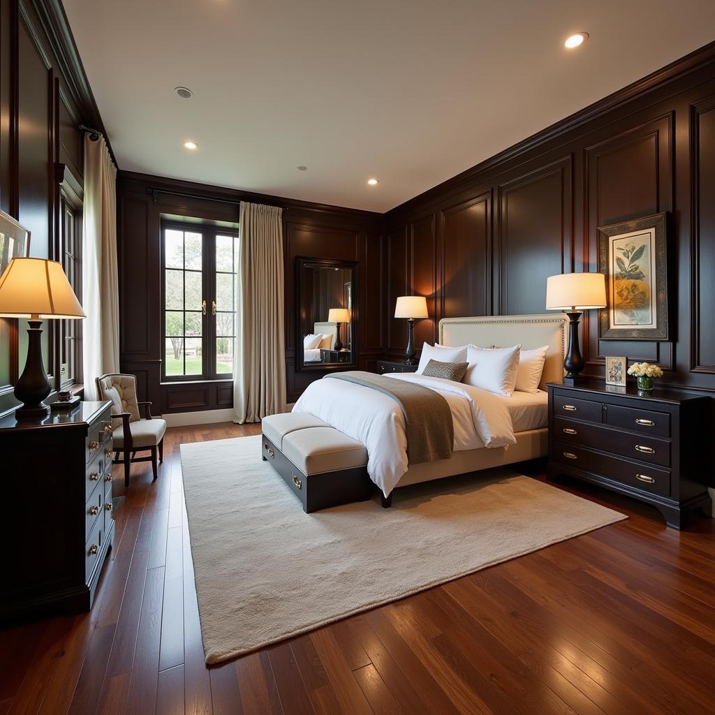 Dark Wood Floors with Dark Furniture in a Bedroom