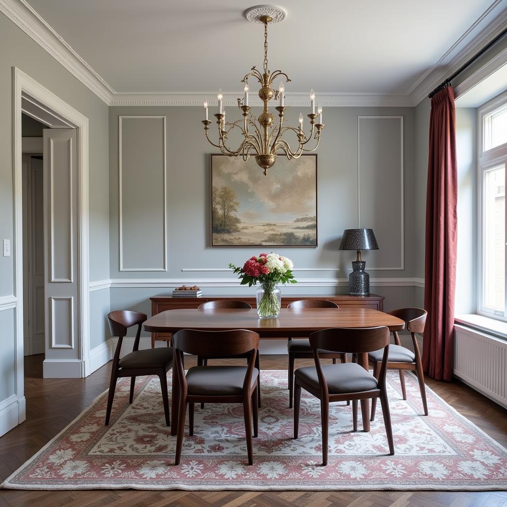 Dark Wood with Grey Walls in an Elegant Dining Room