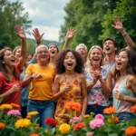 De Colores Celebration: People singing and dancing in colorful attire