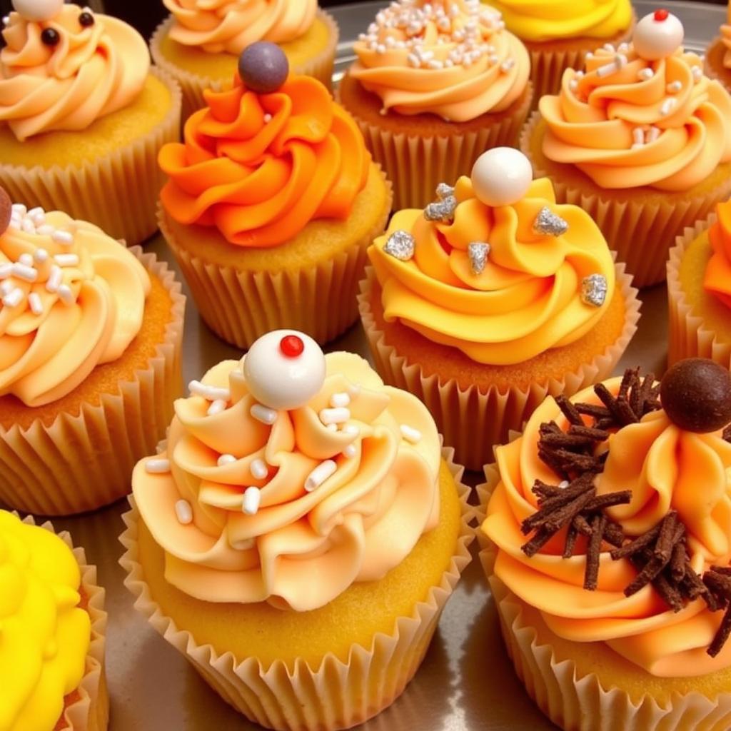 Decorated Cupcakes with Orange Icing