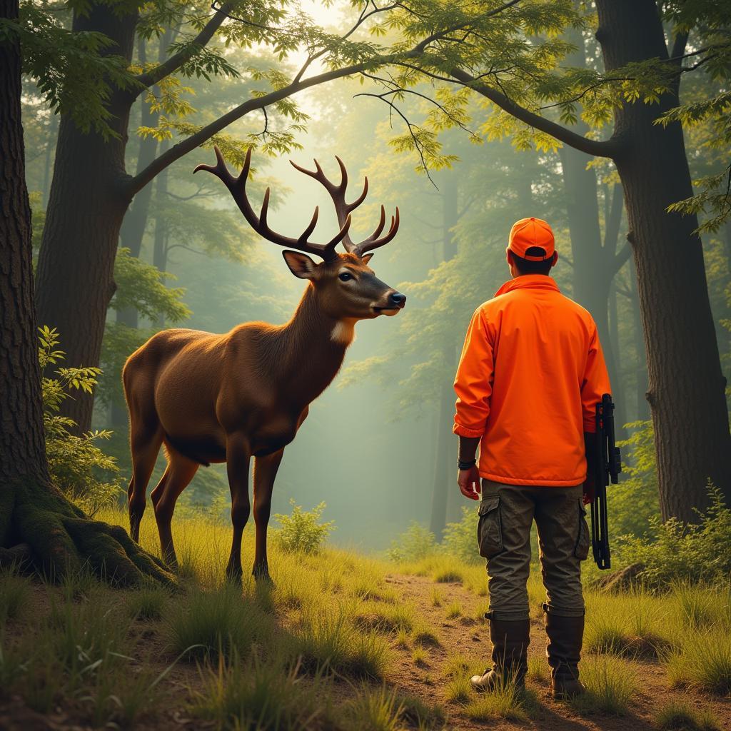 Deer Seeing Orange Hunter in the Woods