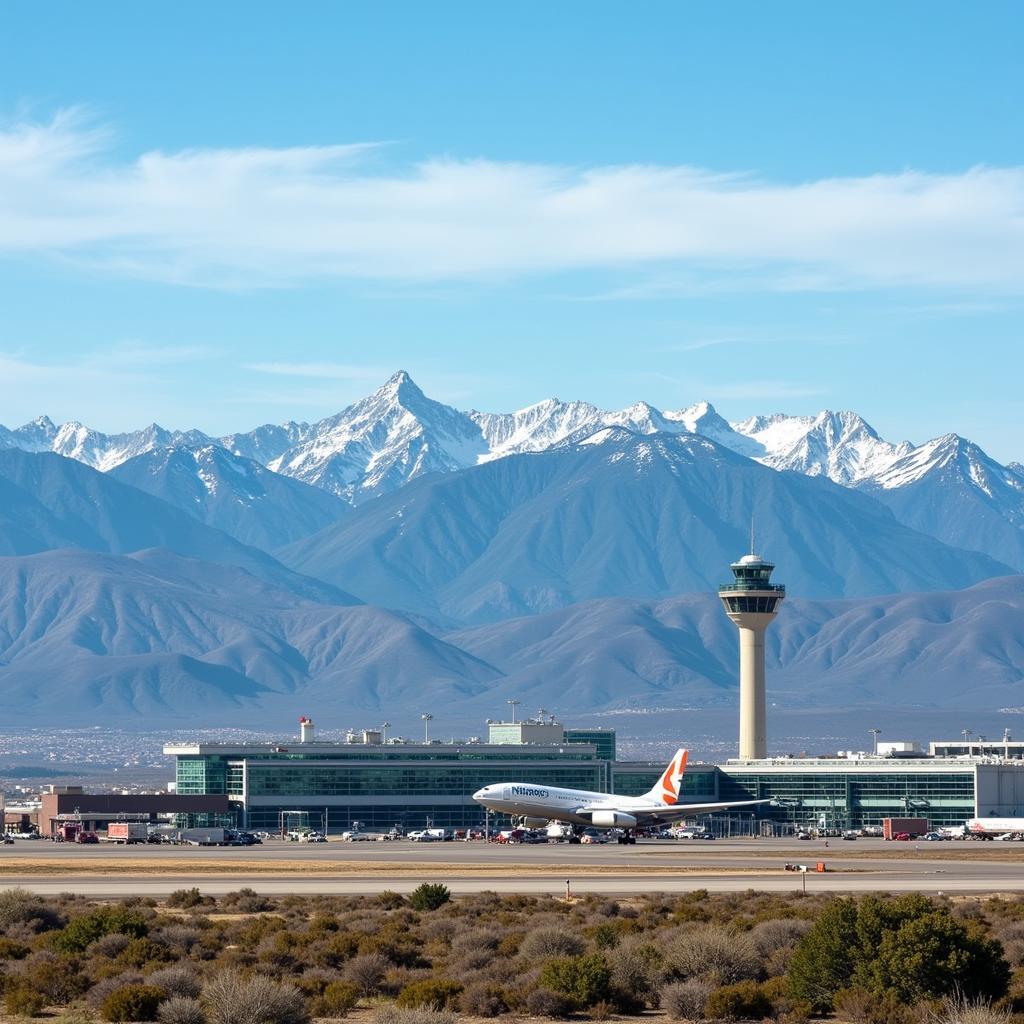 Denver International Airport with Colorado Mountains in the Background