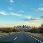 Denver Skyline View from Highway Approaching City