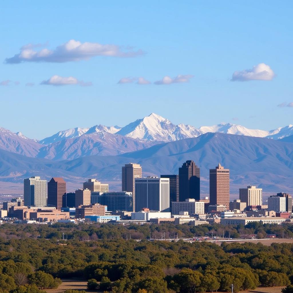 Denver Skyline with Mountain Backdrop