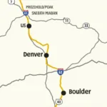 Map showing the route from Denver to Boulder Colorado