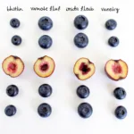 Different blueberry varieties showing varying inside colors