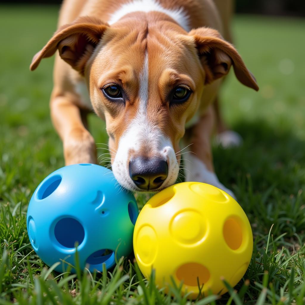 Dog Seeing Blue and Yellow Toy