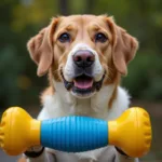 Dog Seeing Blue and Yellow Toy