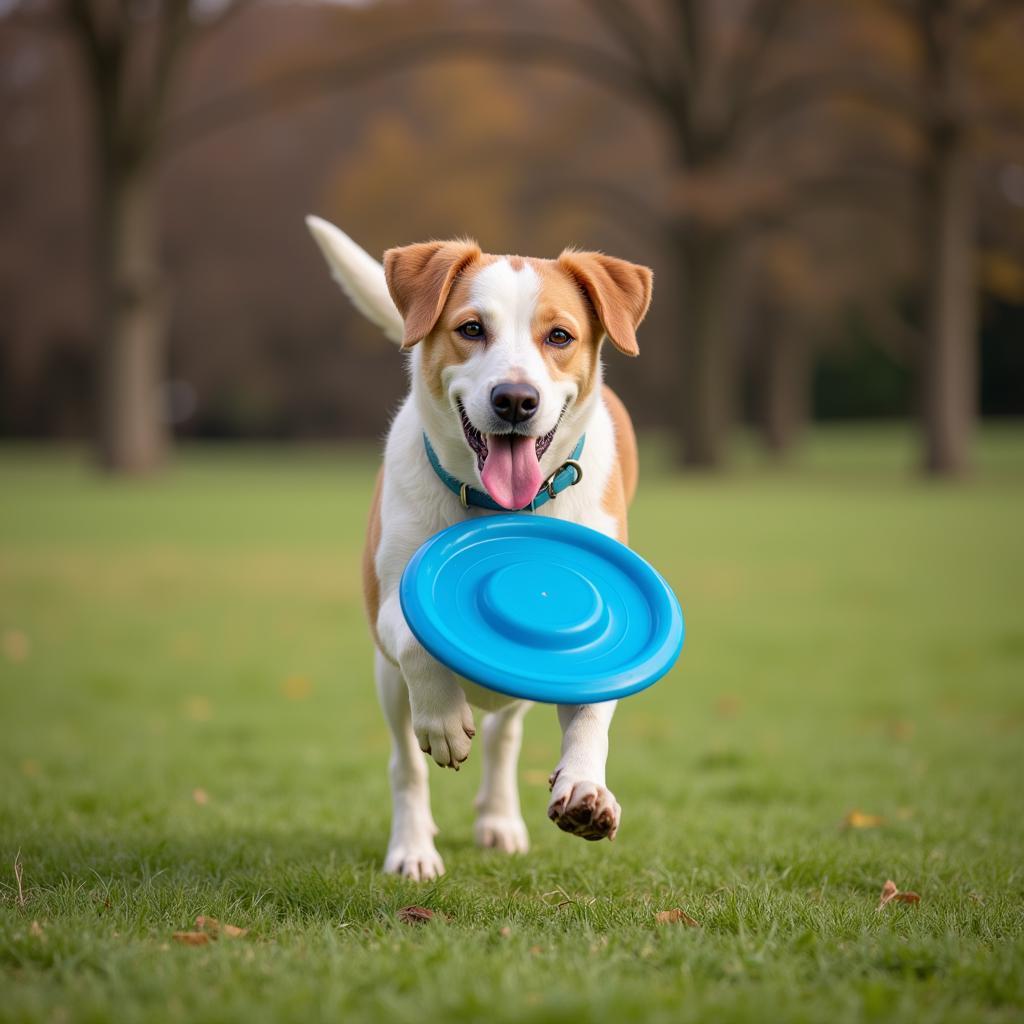 Dog Training with Blue Frisbee