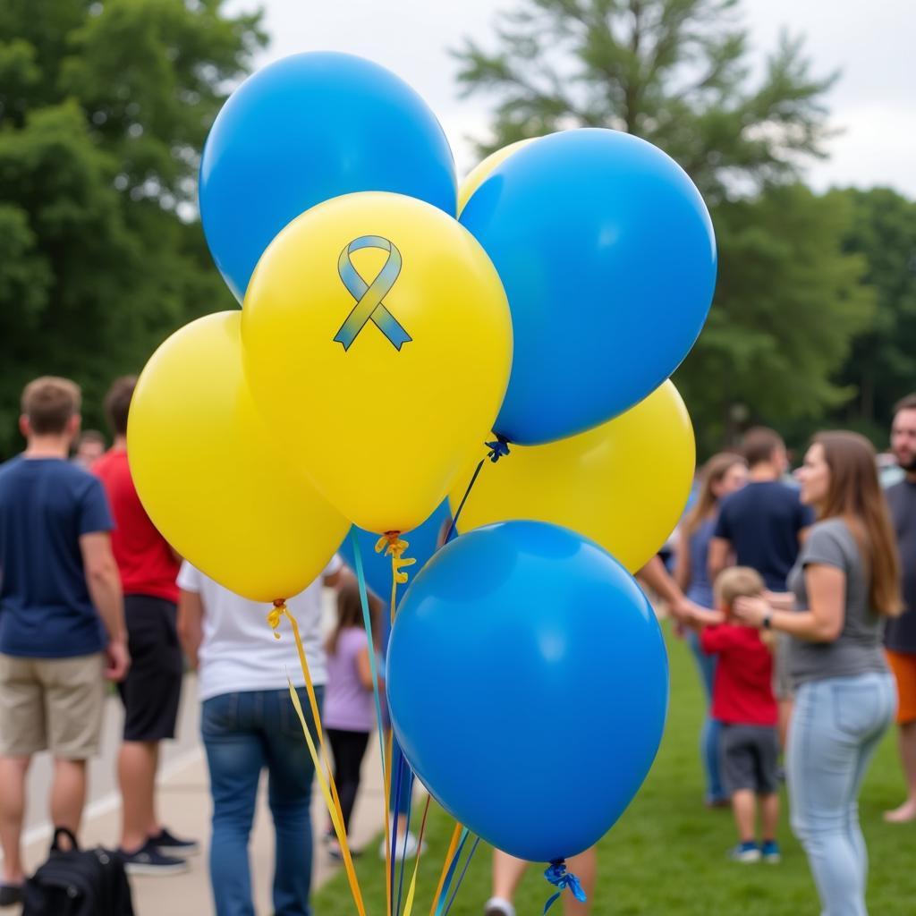 Down Syndrome Awareness Event with Blue and Yellow Balloons