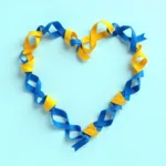 Blue and yellow ribbons symbolizing Down Syndrome awareness