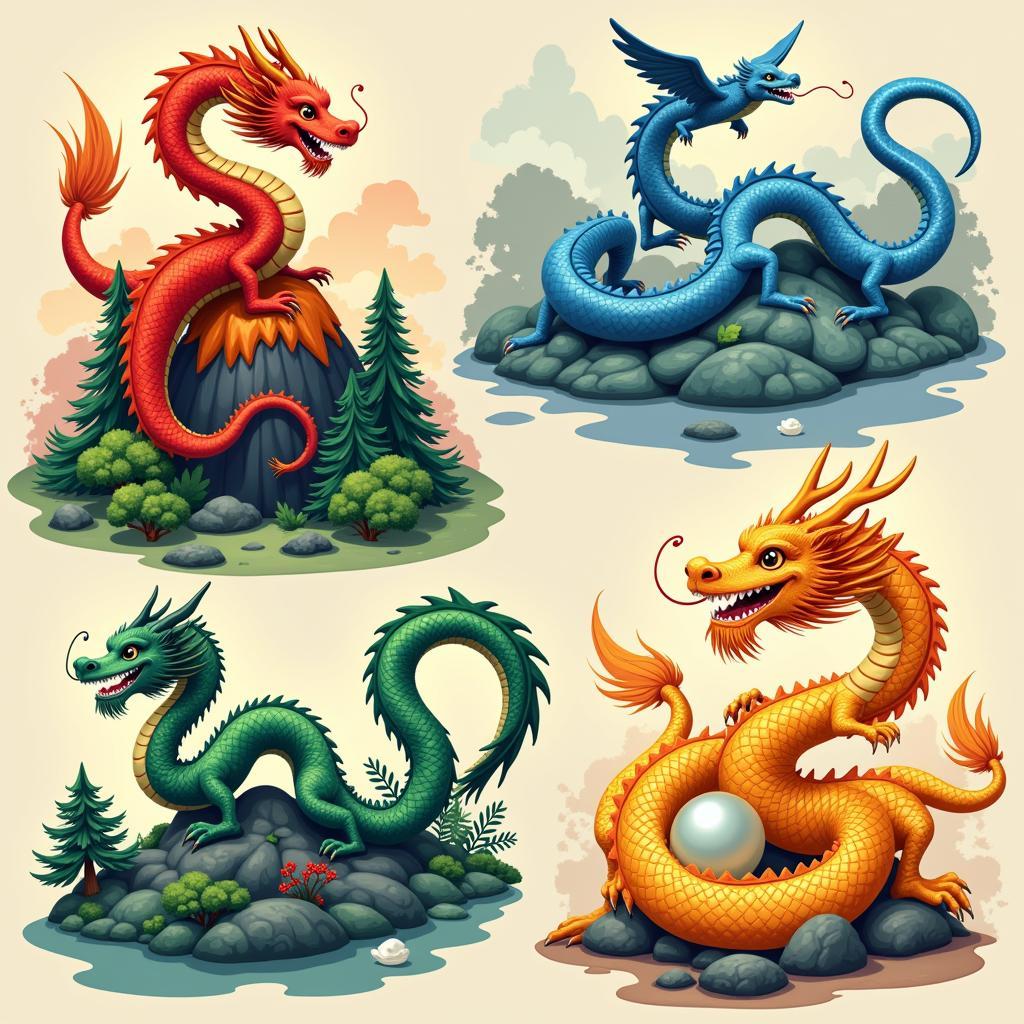 Dragon Color Variations: Red, Green, Blue, and Gold