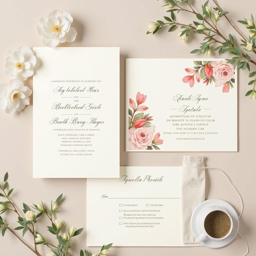 Elegant Ecru Wedding Invitations with Floral Accents