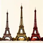 Eiffel Tower color changes: from reddish-brown to yellow-brown and gradient shades