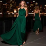 Emerald Green Dress with Nude Heels