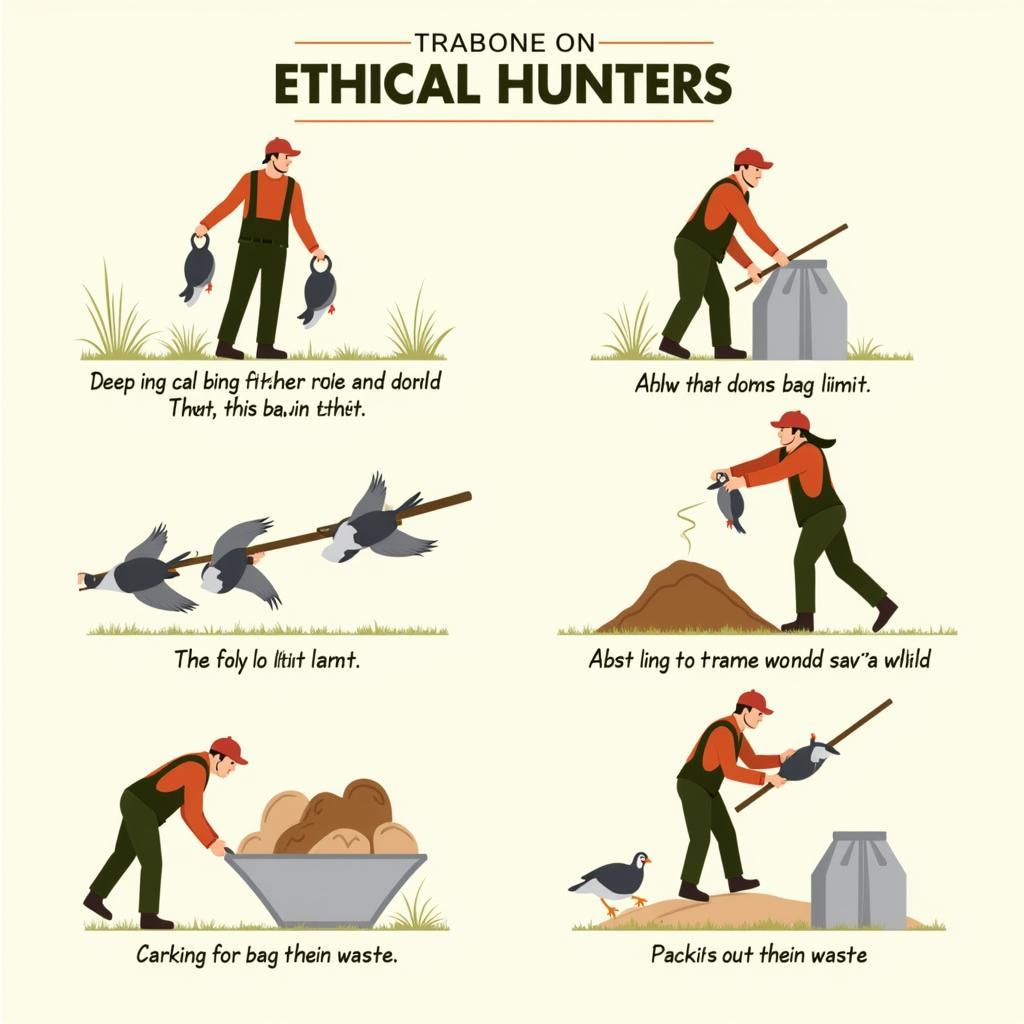 Ethical Duck Hunting Practices - Illustration showcasing ethical hunting behaviors like retrieving downed birds, respecting bag limits, and leaving no trace.