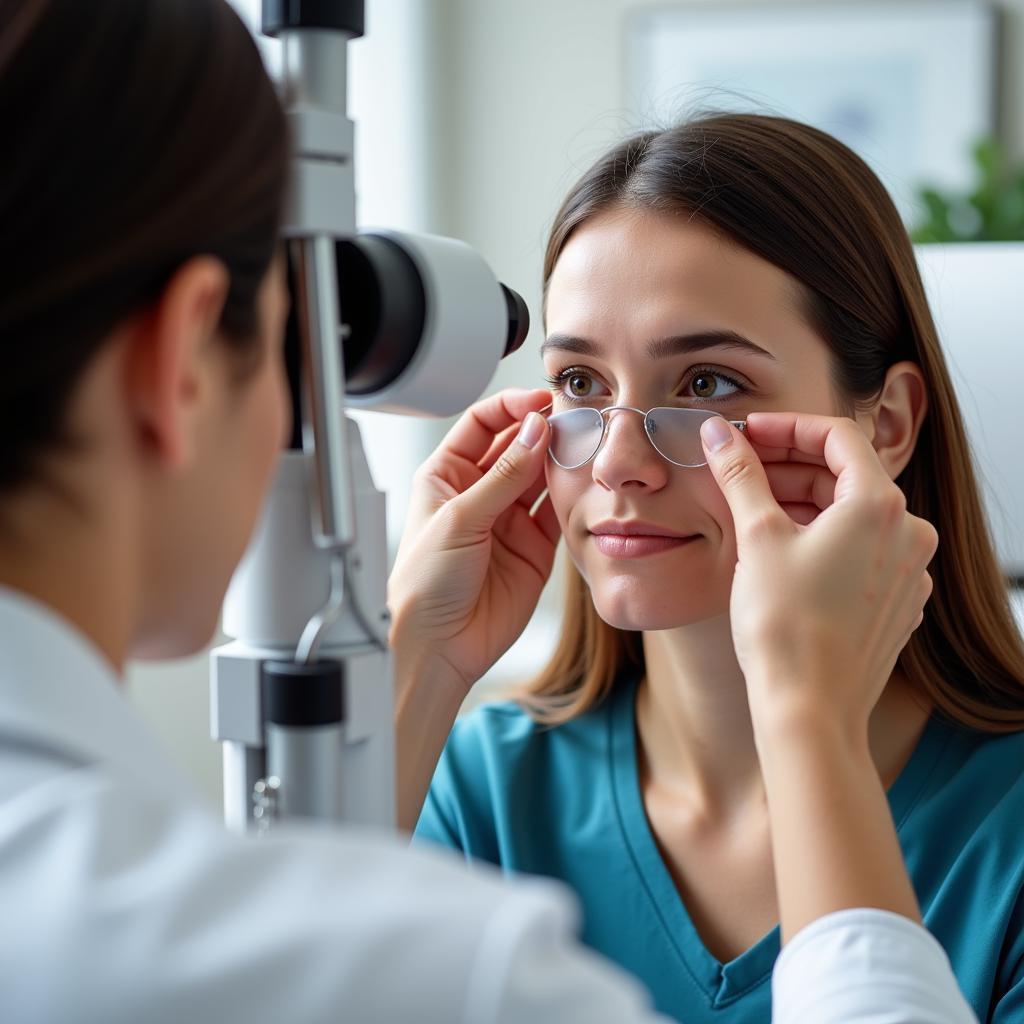 Eye Doctor Examining Patient for Colored Contacts