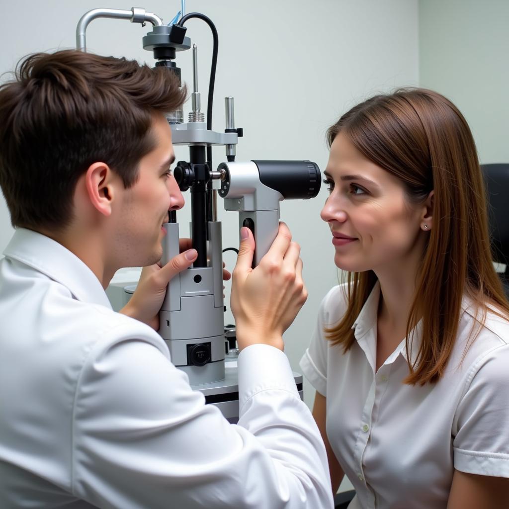 Eye Doctor Examining a Patient for Contact Lenses