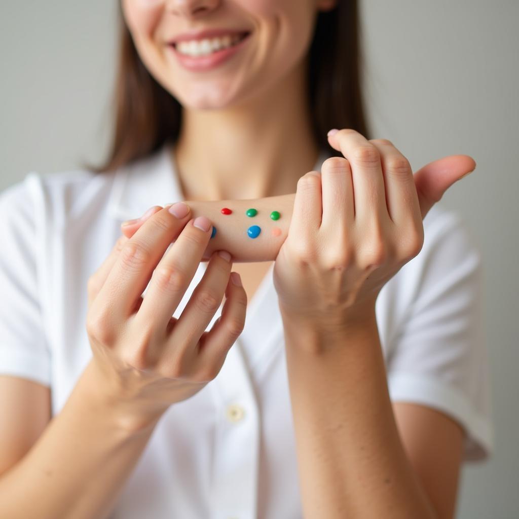 Checking wrist veins to determine skin undertone