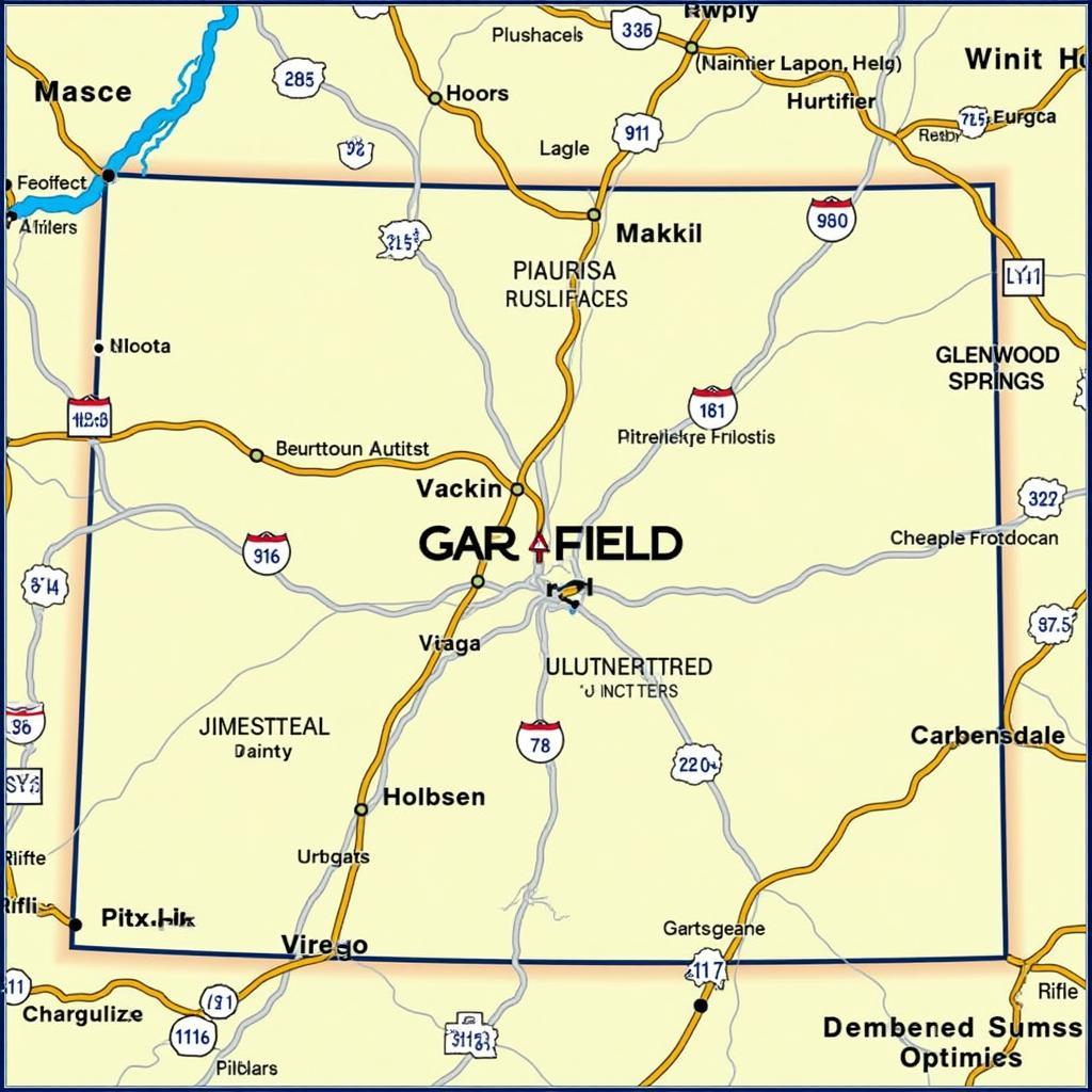 Map of Garfield County, Colorado Showing its Location and Surrounding Areas