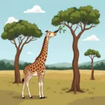 Giraffe using its long tongue to reach leaves high in a tree