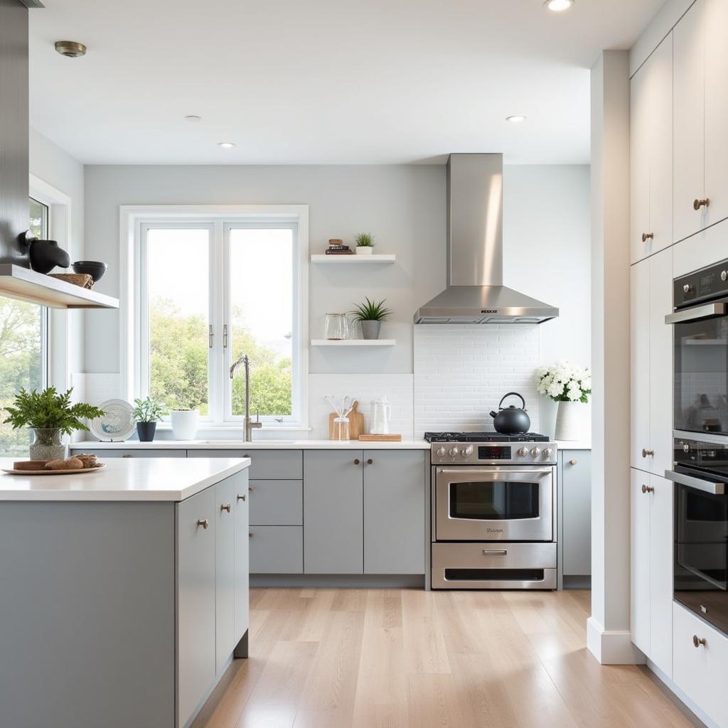 Gray Cabinets with White Walls in a Modern Kitchen