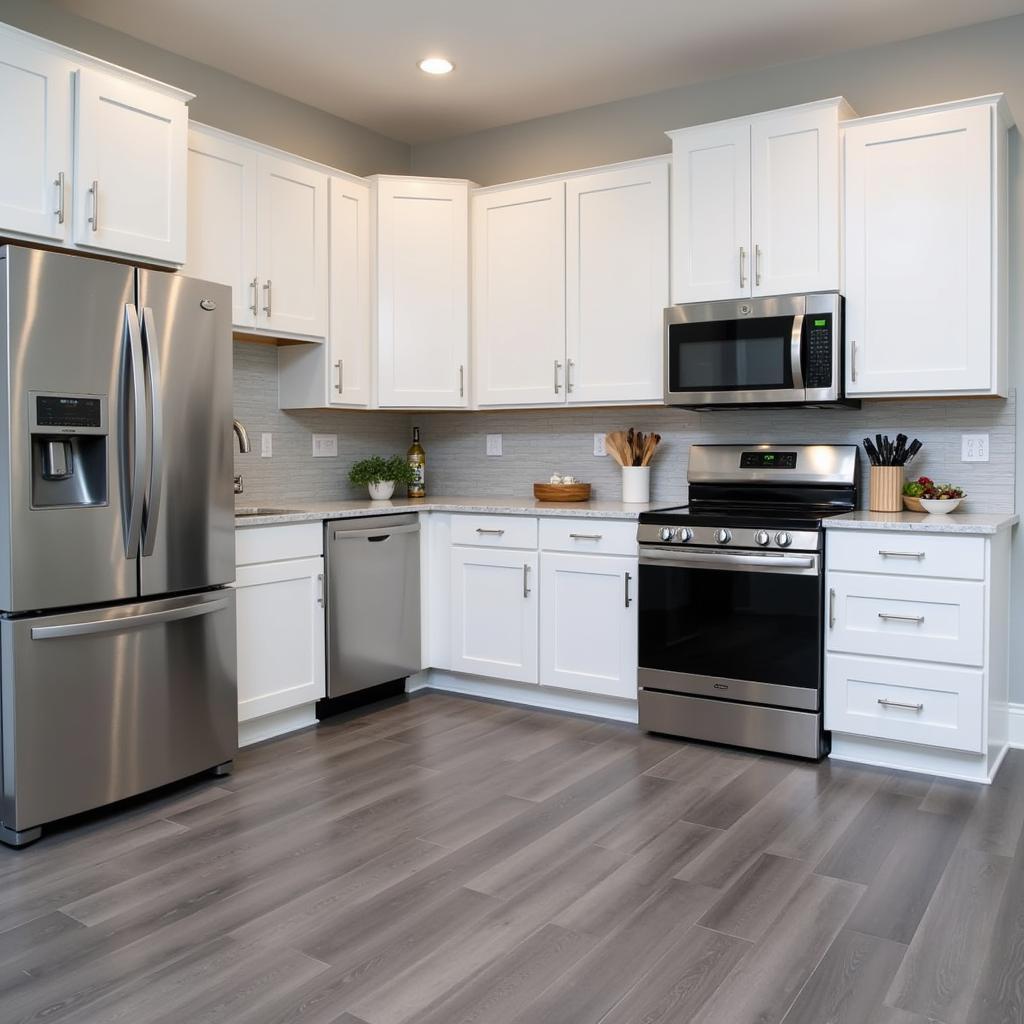 Gray Hardwood Floor in a Modern Kitchen