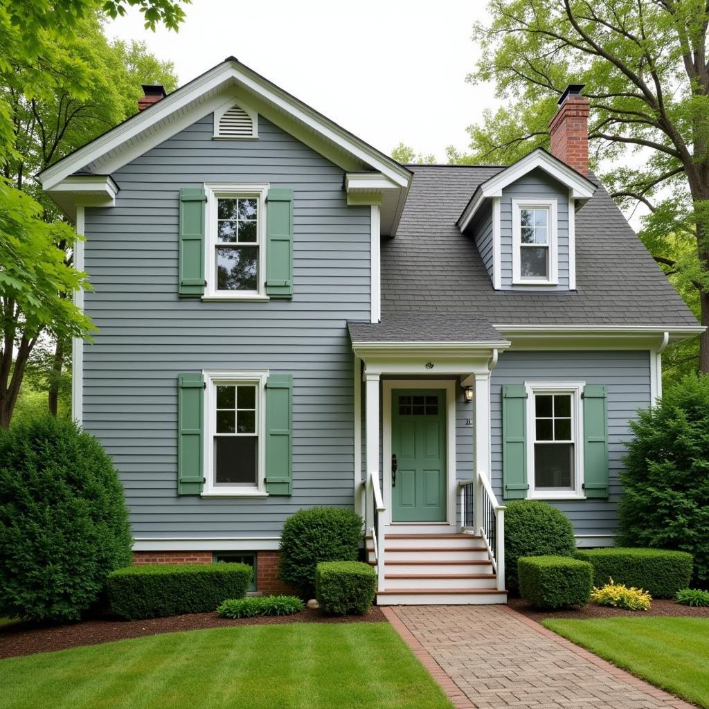 Gray House with Green Shutters