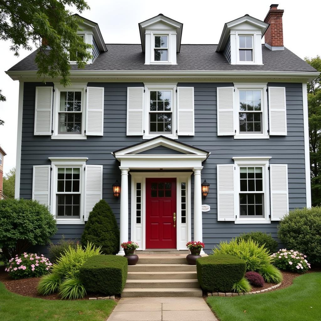 Gray House with White Shutters