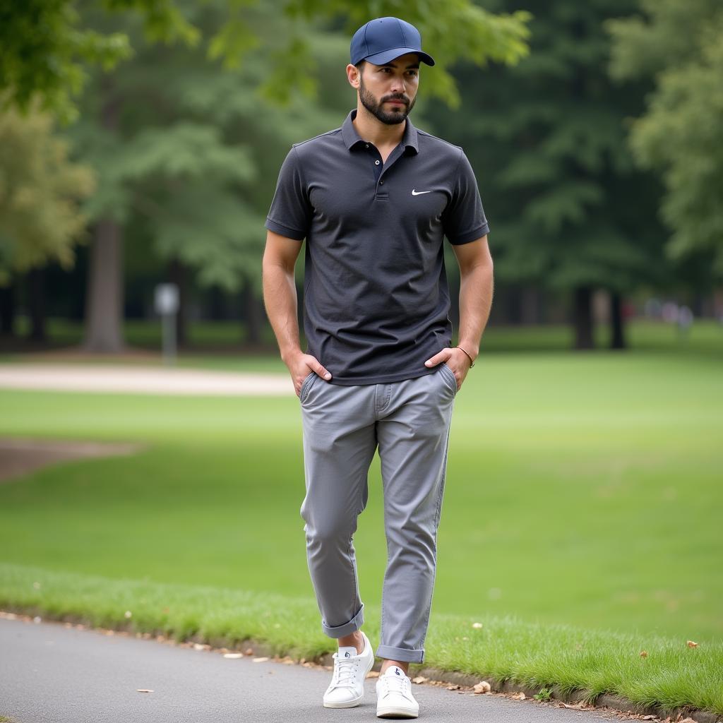 Gray Shirt and Light Gray Pants Casual Outfit