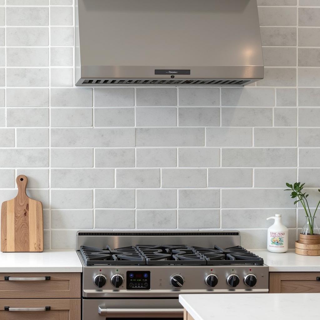 Gray tile with matching grout kitchen backsplash