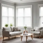 White blinds with gray walls in a modern living room