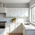 Modern Kitchen with Gray Walls and White Cabinets