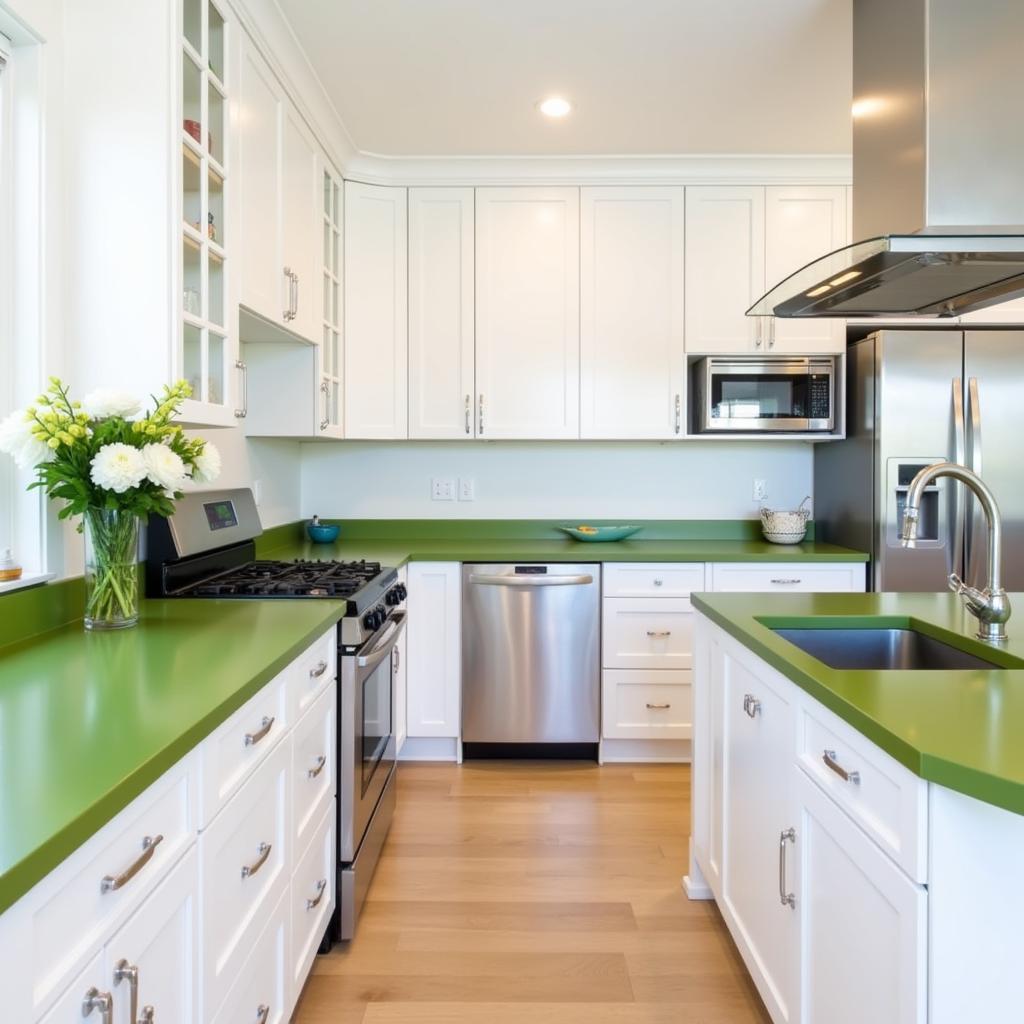 Green and White Kitchen Design