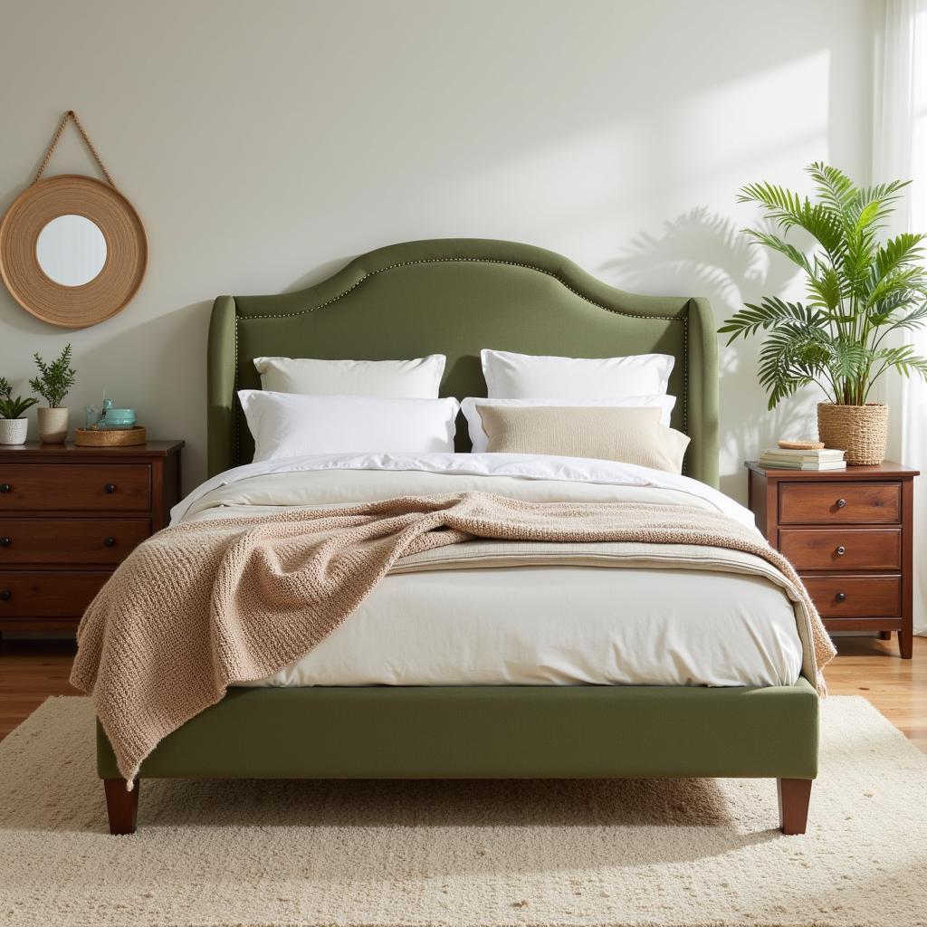 Green and Brown Bedroom with Natural Textures