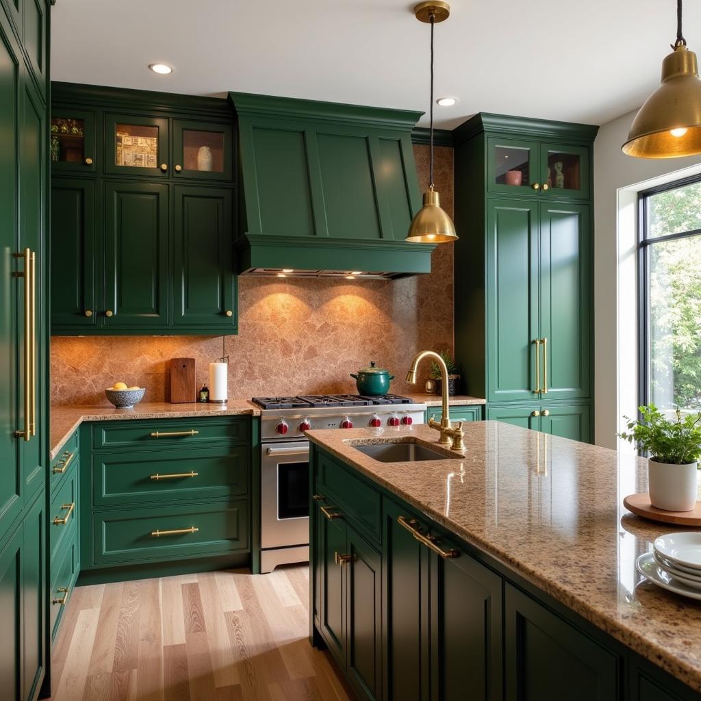 Green and Brown Kitchen with Gold Accents