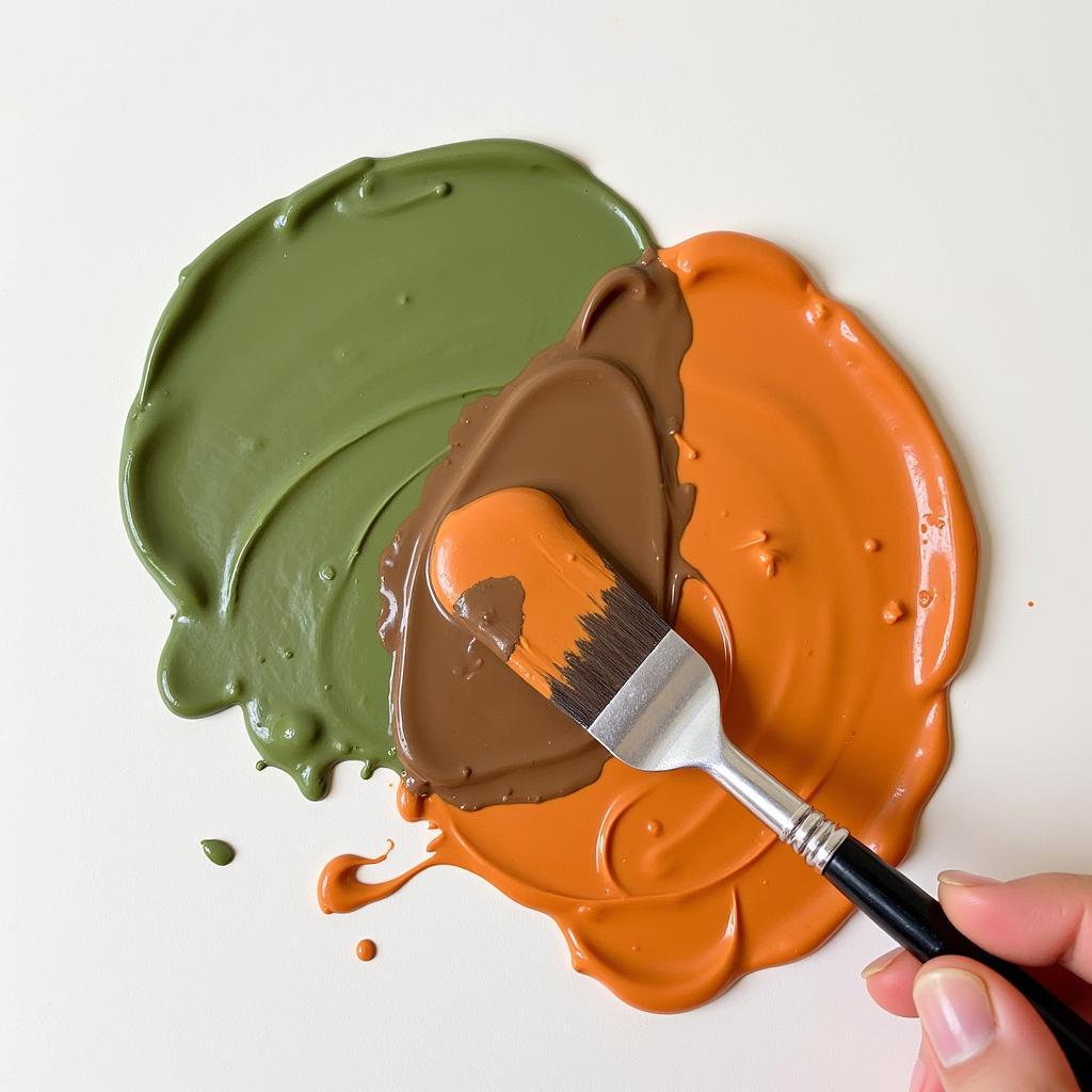 Mixing Green and Orange Paint Creates Brown