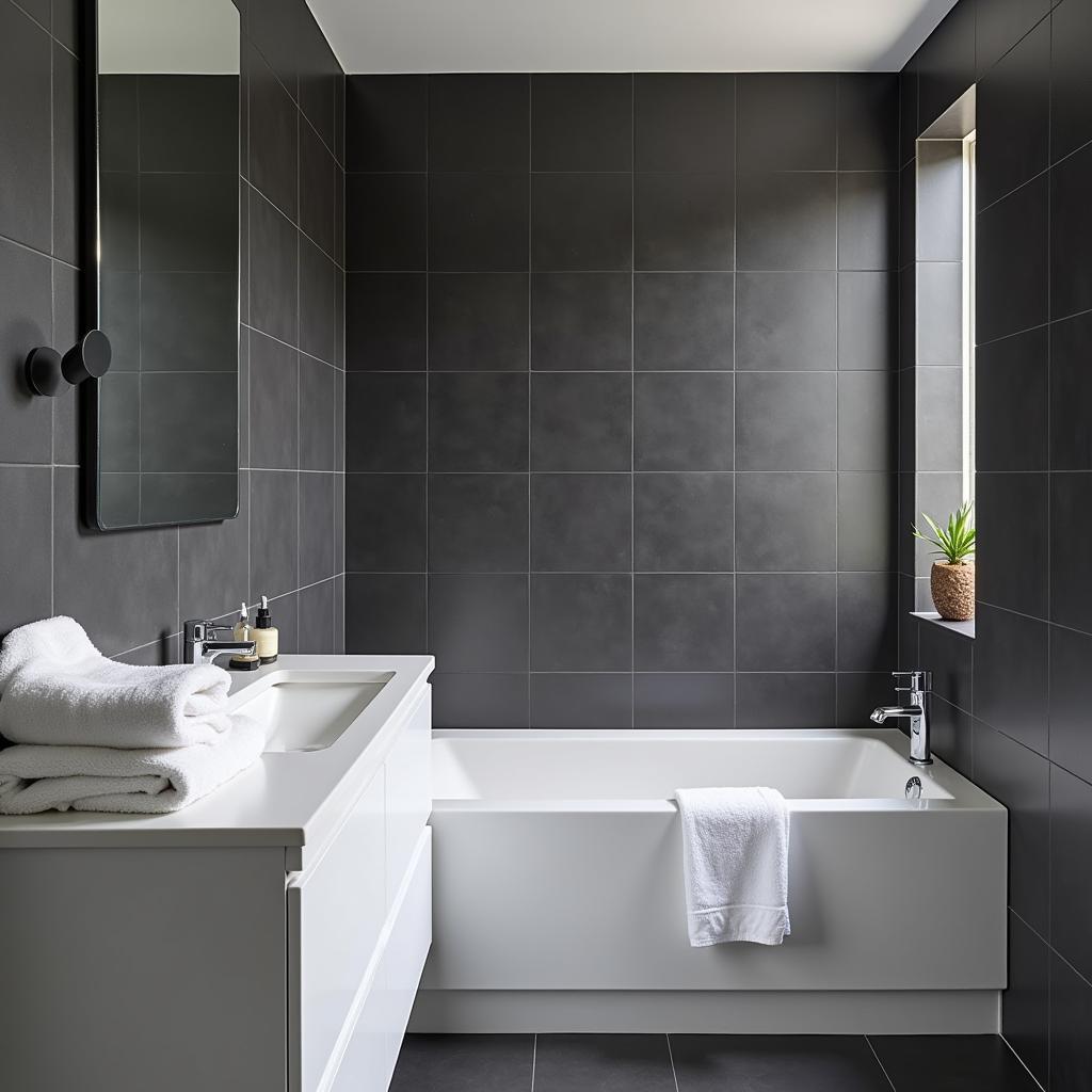 Grey Bathroom with White Towels