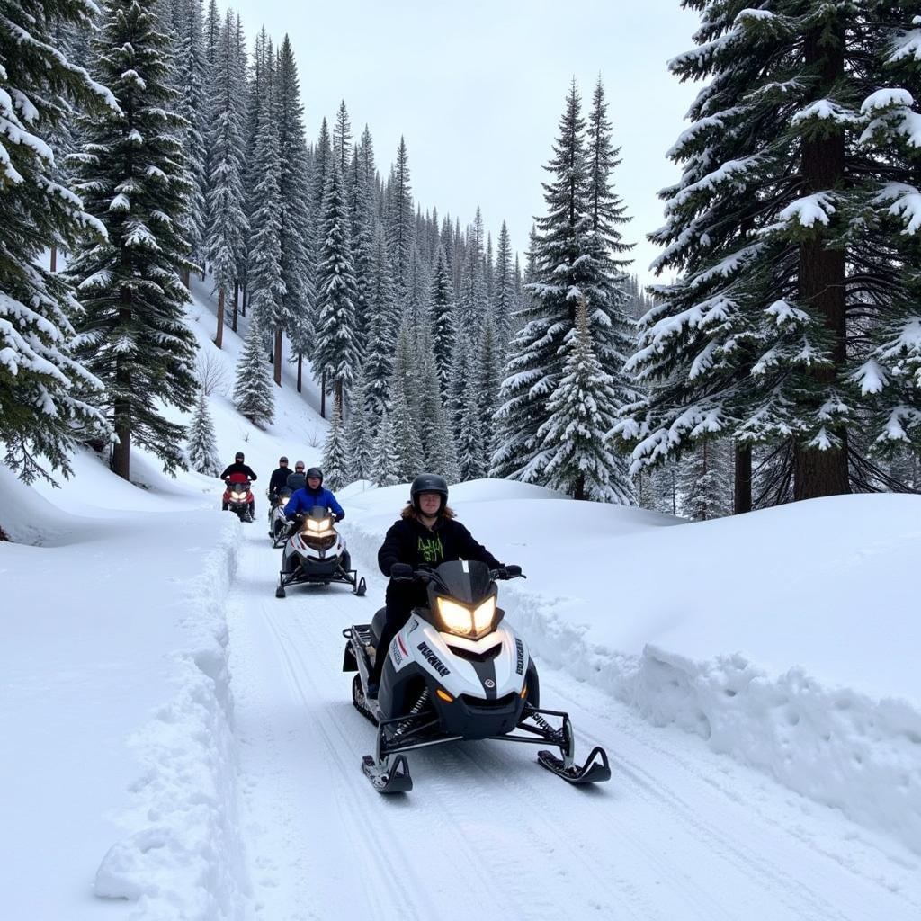 Snowmobilers navigating the challenging terrain of Gunnison National Forest