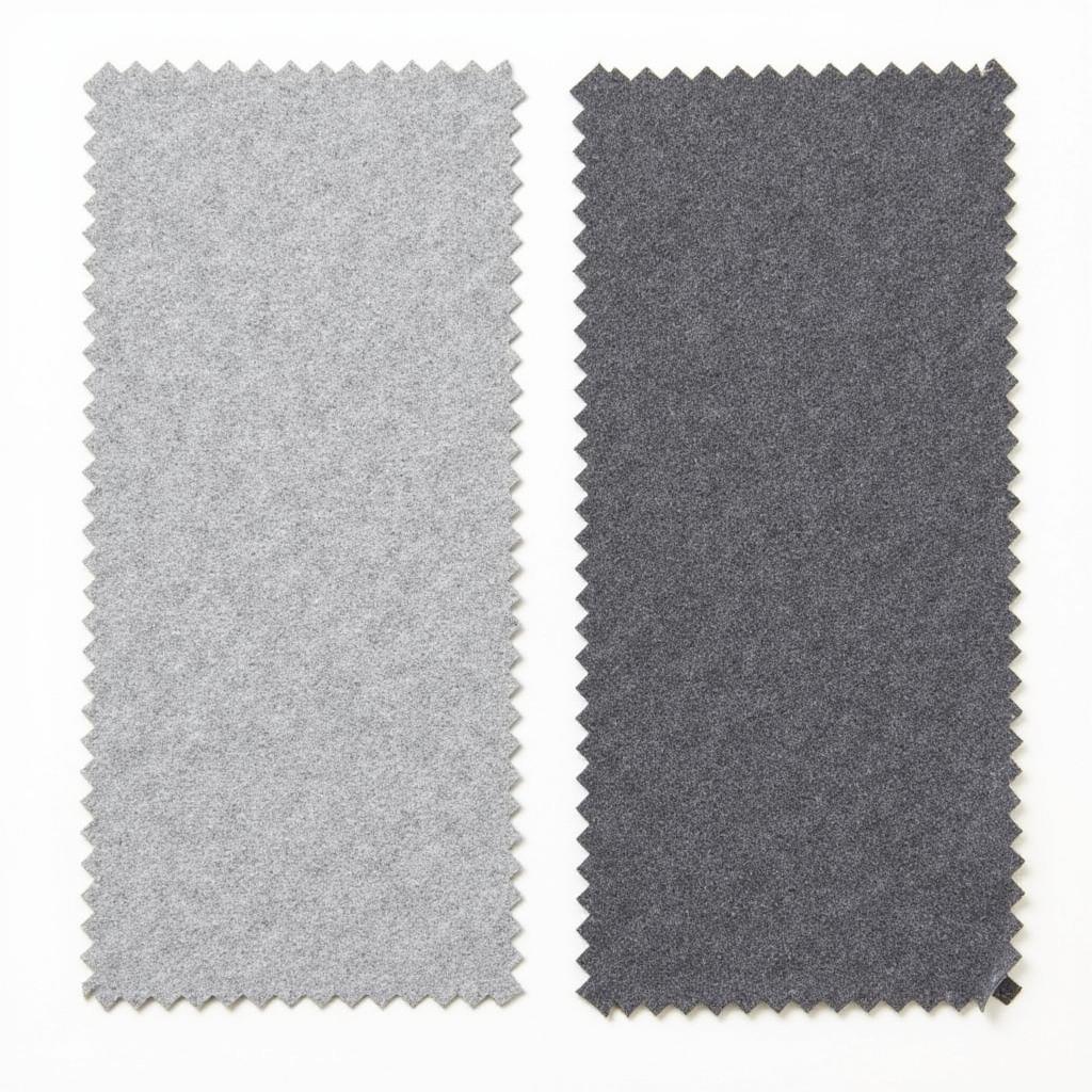 Comparison swatches of heather gray and solid gray fabrics