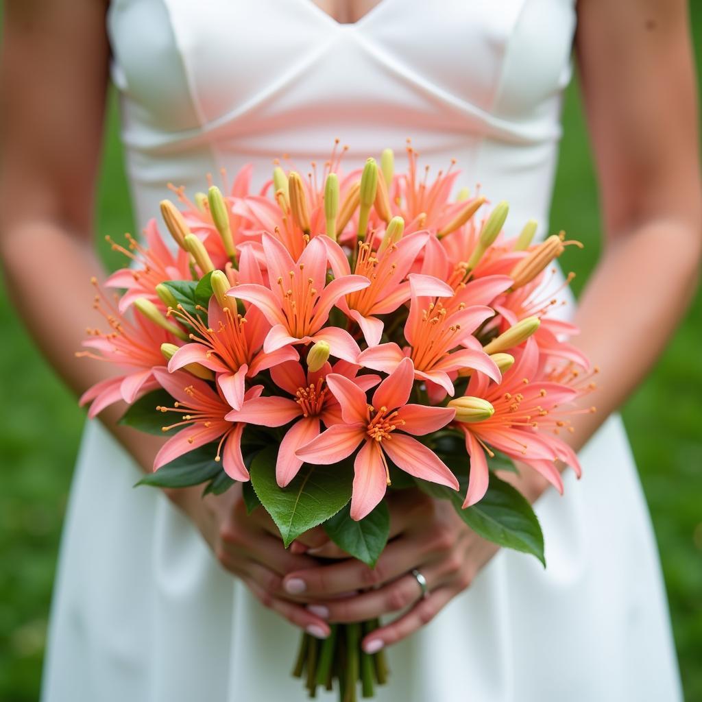 A vibrant bouquet of honeysuckles for a June wedding