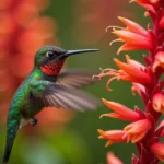 Hummingbird Feeding on a Red Flower