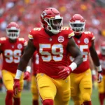 Kansas City Chiefs players in red and gold uniforms