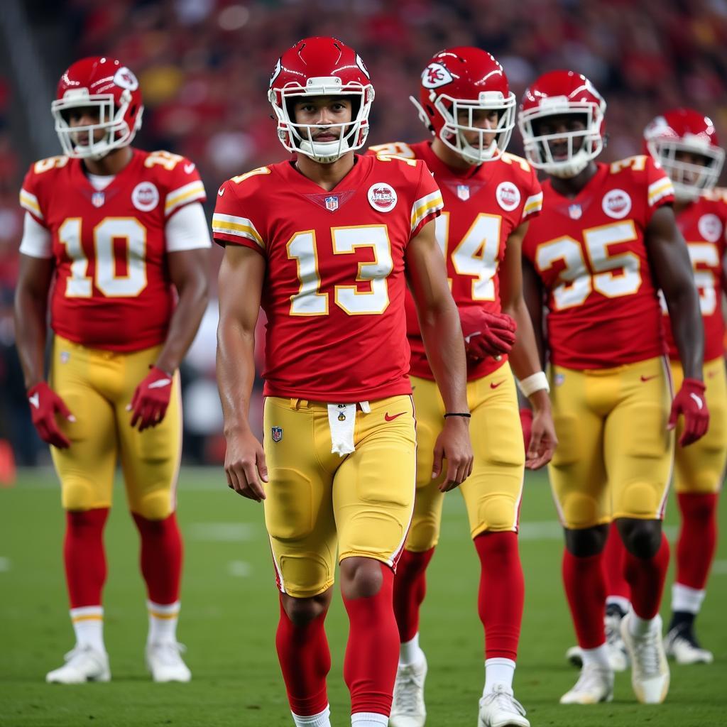 Kansas City Chiefs players in their iconic red and gold uniforms